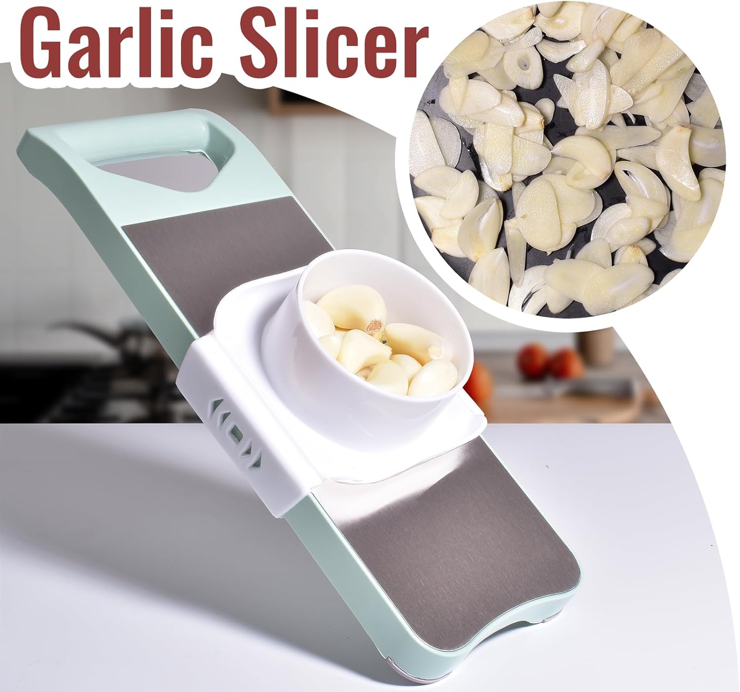 6-Blade Mandoline Slicer with Slide-On Hand Guard - Vegetable Slicer, Potato/Onion/Garlic Slicer, Kitchen Grater(Multi-Color) (Seafoam green, 6-in-1)
