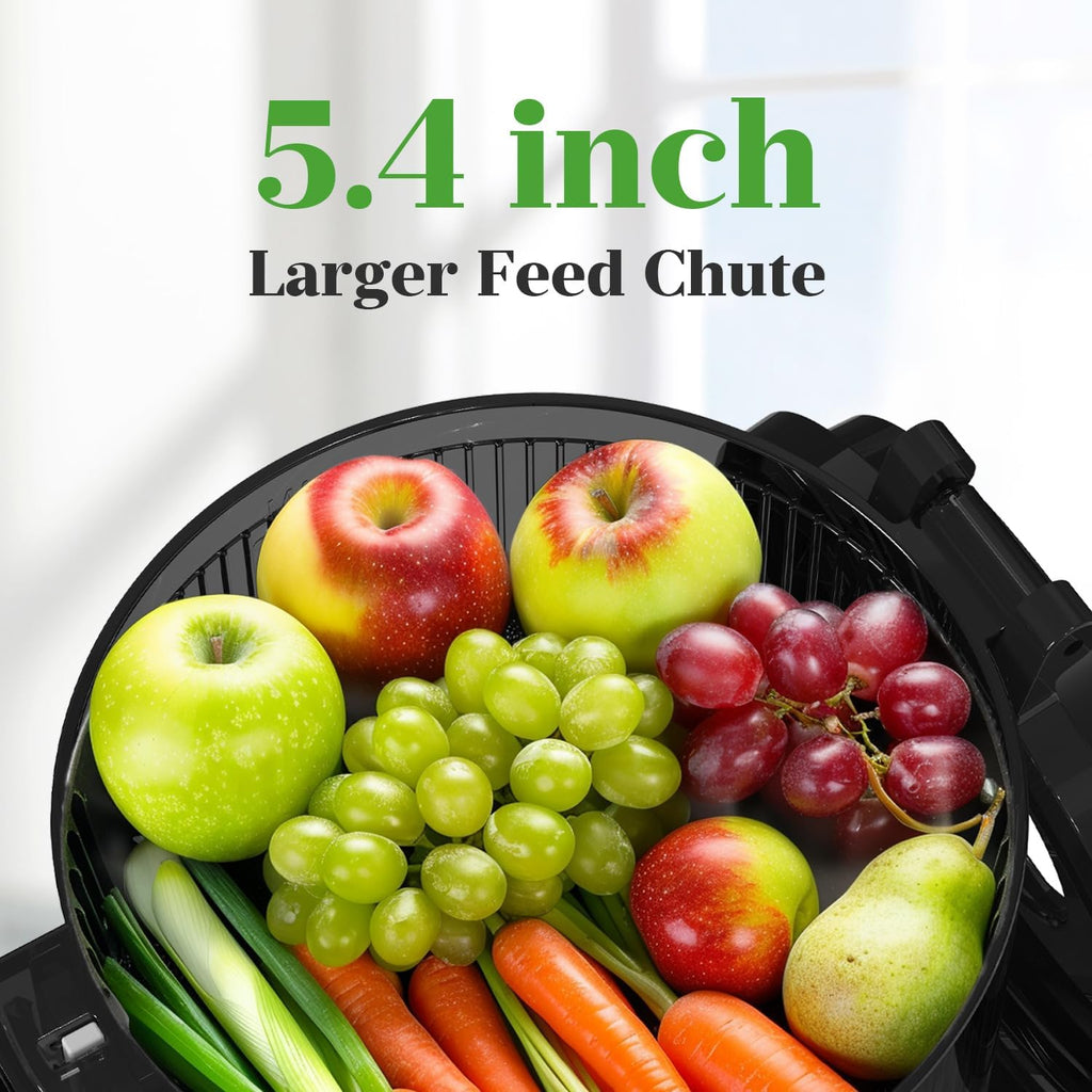 Cold Press Juicer, 5.4" Wide Feed Chute Juicers with 350w Power Motor, Slow Masticating Juicer Machine with High Juice Yield for Whole Vegetables & Fruits, Easy to Clean, Grey(pro)