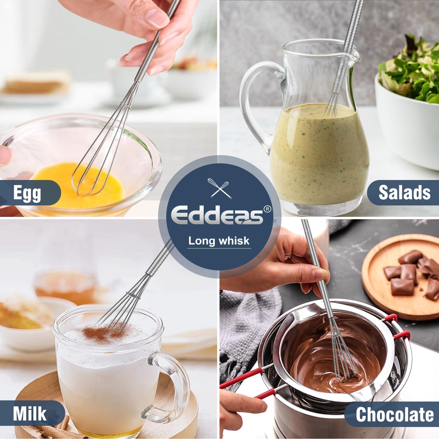 Long Mini Whisks Stainless Steel, Eddeas Skinny Small Whisk 10 inch Tiny Whisk With Long handle for Whisking, Beating, Mixing Sauces, Blending Ingredients Kitchen Small Wisk