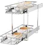 ROOMTEC Individual Pull Out Cabinet Organizer (9" W x 21½" D), 2 Tier Spice Rack Organizer for Cabinet, Slide Out Drawer Pantry Shelf Organization and Storage for Kitchen Bathroom
