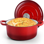 Small 3 Quart Dutch Oven, HaSteeL Round Cast Iron Cooking Pot with Lid, Nonstick Enameled Cookware for Sourdough Bread Baking Roasting Stewing Braising Frying, Heavy Duty & Oven Safe 500℉, Red