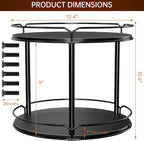 Lazy Susan Organizer 2 Tier - 12.4" Turntable Spice Rack for Table Top, Wooden Rotating Lazy Susan for Cabinet Pantry Kitchen Countertop Dining Table Cupboard Bathroom Vanity Storage(Black)