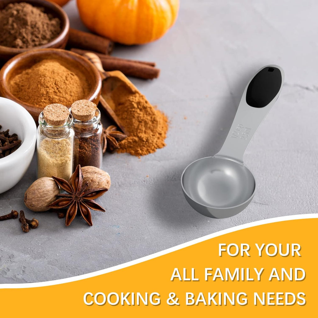 1PCS 1/2 Tsp(1/6tbsp, 2.5ml) Single Measuring Spoon with Black Silicone Grip, Stainless Steel Individual Measure Scoop Only