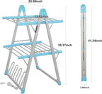 Electric Heated Clothes Drying Rack,Foldable Heated Garment Dryer with Timer Shut-Off Laundry Rack for Clothes Shoes Socks,Aluminum Alloy,Blue,Plug & Play,(39.37x25.98x23.82in)