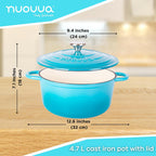 Cast Iron Pot with Lid – Non-Stick Ovenproof Enamelled Casserole Pot, Oven Safe up to 500° F – Sturdy Dutch Oven Cookware – Blue, 5-Quart, 24cm – by Nuovva