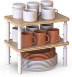 Cabinet Organizer Shelf, Spice Rack Set of 2 Kitchen Pantry Cupboard Shelves, Stackable, Height Adjustable, Natural Bamboo (11.7" Wx77.Dx6.57 H per Pack)