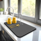 Dish Drying Mat Super Absorbent – 16" x 12" Coffee Mat for Countertops – Non-Slip Drying Mat for Kitchen Counter – Easy to Clean Water Absorbent Mat – Quick Dry Dish Drying Mats (Dark Gray)