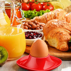 Flexzion Soft Boiled Egg Holder Set - 4-Piece Red Ceramic Egg Cup, Stackable Egg Coddler Cups with Base for Serving, Breakfast, Brunch - Kitchen Table Decor, Red