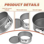 4 Pcs 6 Inch Non Stick Springform Pan with Removable Bottom Carbon Steel Round Springform Cheesecake Pan with Stainless Steel Spring Buckles for Baking Kitchens Restaurant(Gray)