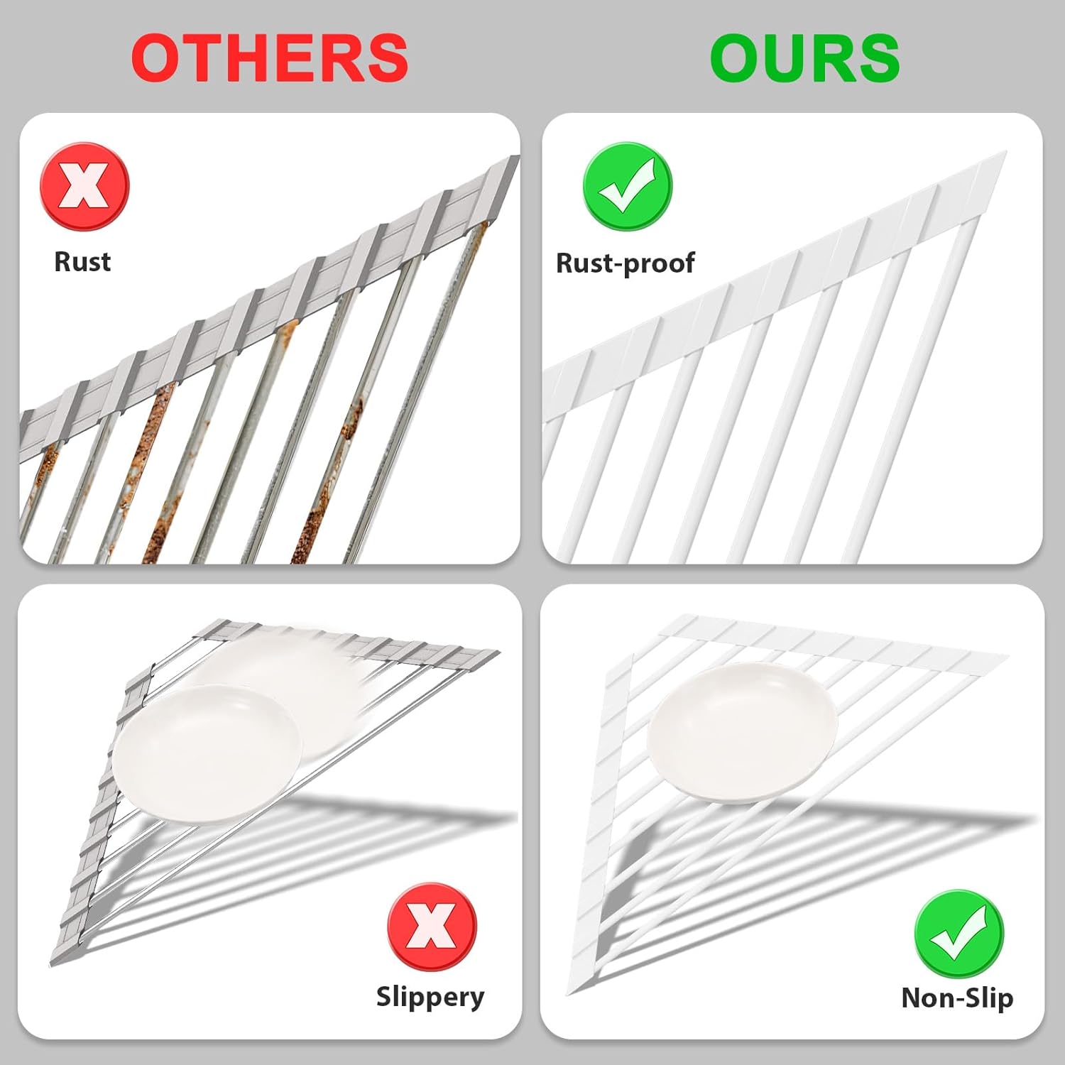 Triangular Sink Rack, Multi-Functional Rack Above The countertop, Foldable Sink Drying mat, Heat-Resistant, Non-Slip, and Rust-Proof Dish Rack (White)