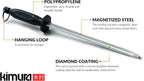 Kimura Professional Diamond Honing Rod, 10 Inch, Silver, Extra Fine Grit, Magnetized, Ergonomic Handle, Versatile Knife Sharpener, Japanese Gift Box