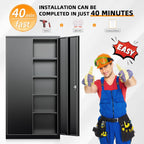 INTERGREAT Metal Storage Cabinets 72” Black Garage Steel Storage Cabinet with Doors and Shelves, Metal Tool Cabinet, Steel File Cabinet for Home Office, Basement, Warehouse, Classroom（Anti Tipping）