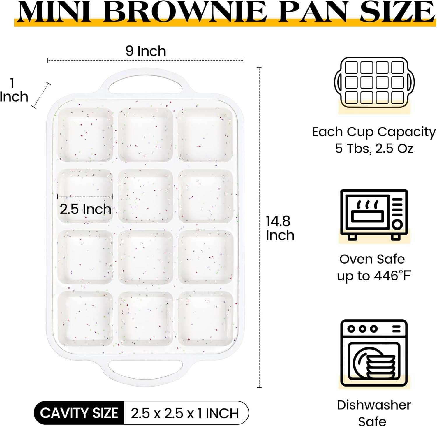2 Pcs Brownie Pan With Dividers Silicone Nonstick Mini Individual 12 Cup Square Muffin Cupcake Pans with Metal Frame(Cream)