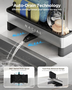 Nacial Kitchen Sink Caddy Organzier with High Brush Holder, Sponge Holder for Kitchen Sink with Two Towel Racks & Soap Dispenser- Rustproof 304 Stainless Steel Kitchen Countertop Storage Essentials