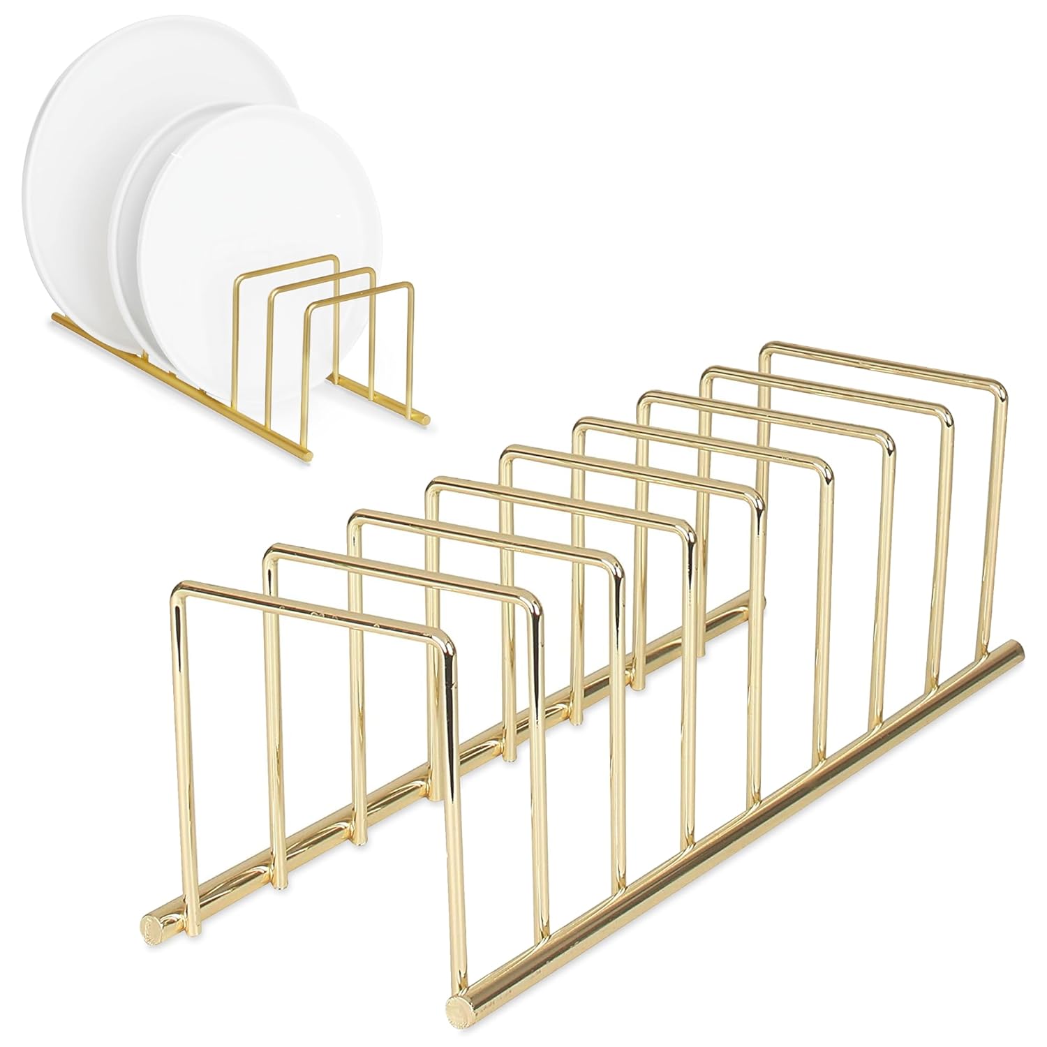 Spectrum Euro Cutting Board Holder Stand for Countertop or Inside Kitchen Cabinet Organization Gold, 8 Slot Cutting Board Drying Rack or Cabinet Plate Bakeware Storage Organizer