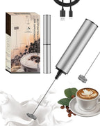 Milk Frother Rechargeable with Cover - Coffee Frother Wand, Drink Mixer Handheld with 2 Detachable Stainless Whisks 2 Speed Adjustable for Latte, Cappuccino, Hot Chocolate, Egg, Silver