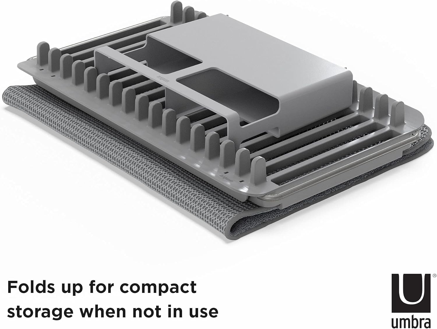 Umbra Udry Rack and Microfiber Dish Drying Mat-Space-Saving Lightweight Design Folds Up for Easy Storage, Over The Sink, Charcoal