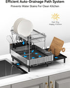 SUNLY 2 Tier Dish Drying Rack, Extra Large Dish Rack, Expandable Dish Racks for Kitchen Counter, Multifunctional Large Dish Drainers for Kitchen Counter, Black