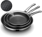 Non Stick Frying Pans Set,Hybrid Pan Set(8+10+12inch) Frying Pans Nonstick for cooking,PFOA Free Induction Cookware Sets,non stick Stainless Steel Skillets,Dishwasher and Oven Safe Kitchen set