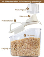 Small Cereal Containers Storage with Pour Spout and Measuring Cup Food Storage Containers Airtight Plastic Dry Food Dispenser for Flour, Grain, Rice, White, 1.6L / 54oz (4pcs)