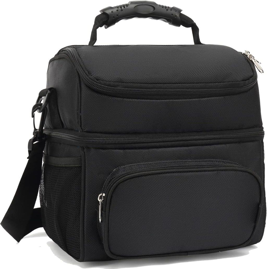 FlowFly Double Layer Cooler Insulated Lunch Bag Adult Lunch Box Large Tote Bag for Men, Women, With Adjustable Strap,Front Pocket and Dual Large Mesh Side Pockets