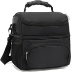 FlowFly Double Layer Cooler Insulated Lunch Bag Adult Lunch Box Large Tote Bag for Men, Women, With Adjustable Strap,Front Pocket and Dual Large Mesh Side Pockets