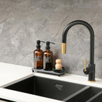 MOMEEMO Amber Glass Soap Dispenser Set Comes with Stainless Steel Pumps, Instant Dry Tray, and Dish Scrub Brush, Suitable for Soap Dispenser for Kitchen Sink. (Amber)