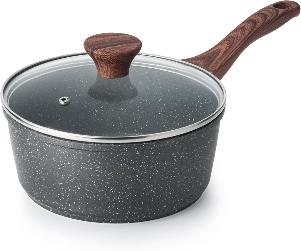 SENSARTE Nonstick Saucepan with Lid, 1.5 Quarts Small Pot with Swiss Granite Coating, Stay-cool Handle, Multipurpose Handy Sauce Pot Small Kitchen Cooking Pot, Induction Comptable, PFOA Free