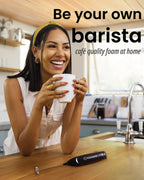 Elementi Powerful Frother Wand – Lightweight Milk Frother & Drink Mixer Handheld, Matcha Whisk for Dreamy Lattes, Powerful Coffee Mixer Wand & Blender Stirrer - Make Creamy Cappuccinos at Home (Black)