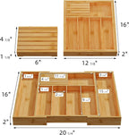 Silverware Organizer with Removable Knife Block - Bamboo Utensil Organizer for Kitchen Drawers Expandable Cutlery Organizer W12.8-20.2" x L16 x H2 (Yellow)