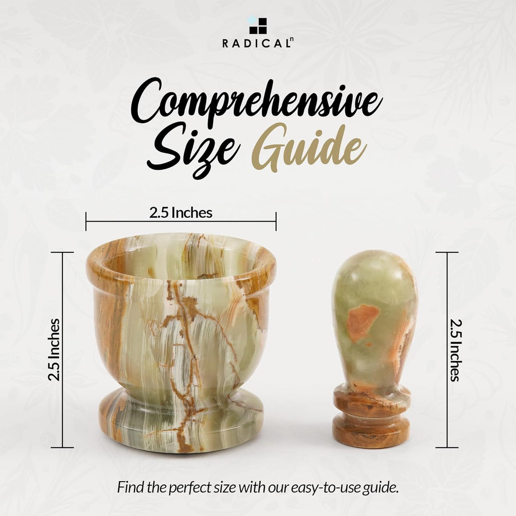 Radicaln Marble Mortar and Pestle Set Green 2.5" Inches Handmade Garlic Crusher & Grinder Bowl for Kitchen, Mini Mortar and Pestle Set - Herb Grinder Spice Grinder