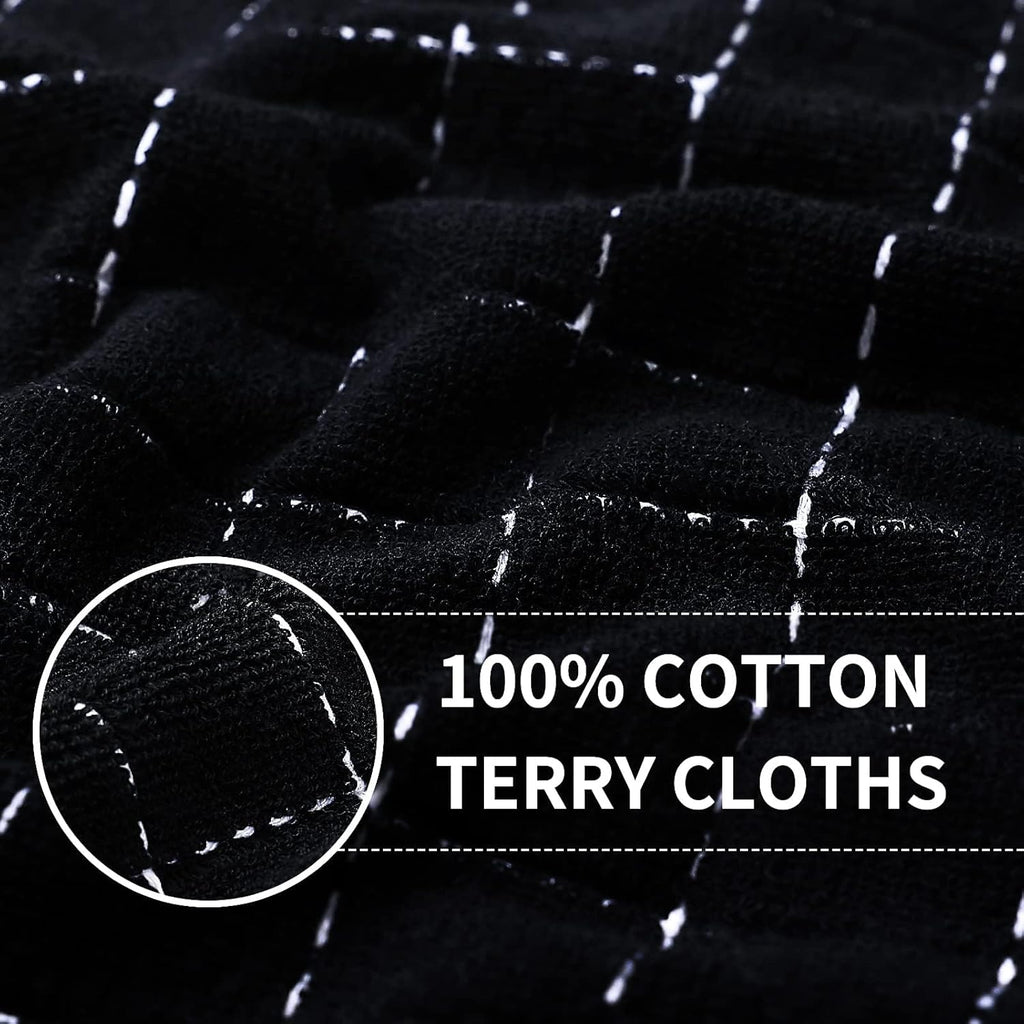 Homaxy 100% Cotton Terry Kitchen Towels(Black, 13 x 28 inches), Checkered Designed, Soft and Super Absorbent Dish Towels, 12 Pack
