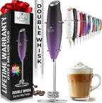 Zulay Kitchen Powerful Double Whisk Milk Frother Handheld - Foam Maker With Stand - Whisk Drink Mixer for Coffee, Mini Foamer for Latte, Matcha, Frappe, Hot Chocolate & Cappuccino (Galaxy)