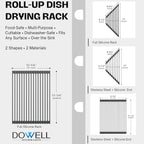 Dowell Over The Sink Roll-Up Dish Drying Rack, Foldable Tube Design, Space Saving Sink Organizer, Sturdy, Easy to Clean, Stylish Look - Triangle+Rectangular - Full Silicone