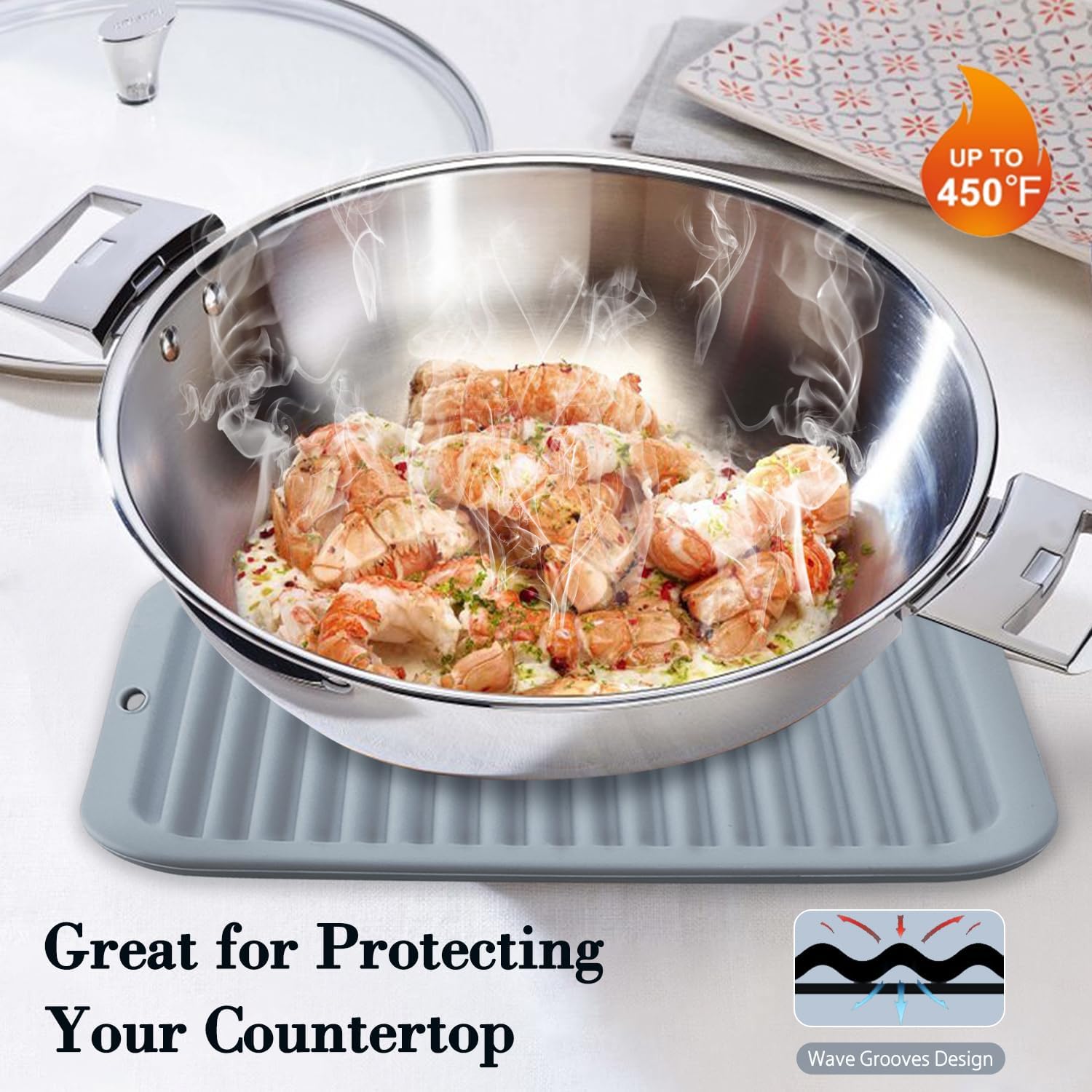 4 PCS Silicone Trivet for Hot Dishes, Hot Pads Trivets Mat for Hot Pots and Pans, Heat Resistant Silicone Hot-Mats, Pot Holders Jar Opener Tables-Mats for Countertop Drying Mat (Grey)