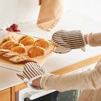 1 Pair Mini Oven Mitts,High Heat Resistant Oven Gloves,Kitchen Short Oven Mit with Hanging Loop for BBQ, Baking, Cooking and Grilling, (Khaki)