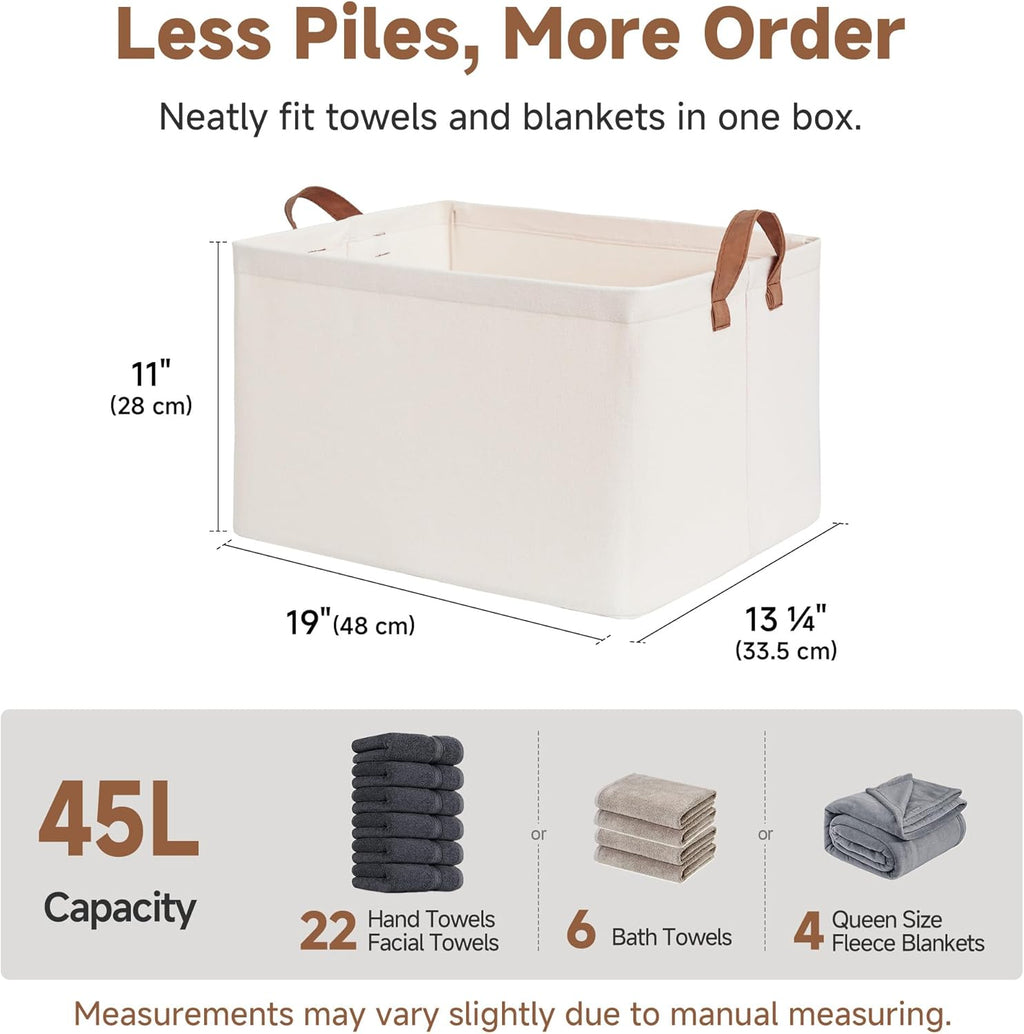StorageWorks Storage Bins, Fabric Storage Bins for Shelves, Extra Large Storage Baskets with Metal Frame, Closet Baskets and Bins with Handles, Jumbo, Natural Color, 2-Pack