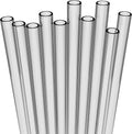 10 Long Clear Straws - Hard Semi-transparent Plastic Reusable Drinking Straws + Sturdy Cleaning Brush - for Tumblers, Mason Jars, Milkshakes and Smoothies - Dishwasher Safe BPA Free