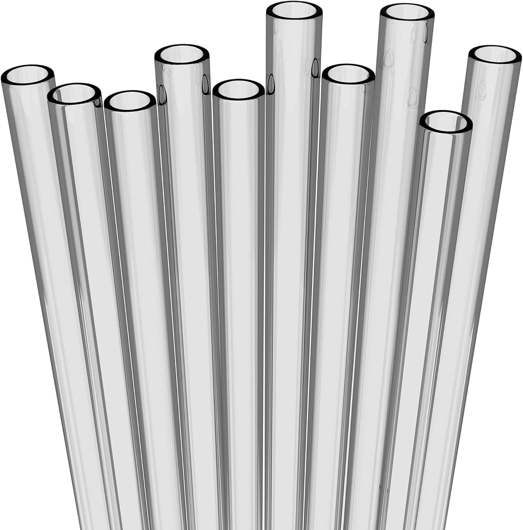 10 Short Clear Straws - Hard Semi-transparent Plastic Reusable Drinking Straws + Sturdy Cleaning Brush - for Cocktails, Small Cups, Kids Drinks - Dishwasher Safe BPA Free