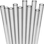 10 Short Clear Straws - Hard Semi-transparent Plastic Reusable Drinking Straws + Sturdy Cleaning Brush - for Cocktails, Small Cups, Kids Drinks - Dishwasher Safe BPA Free