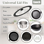 Universal Lid, Tempered Pan Lid with Heat Resistant Silicone Rim, Fits All 6" to 12" Diameter Cookware, Pots, Pans and Skillets (2PK)