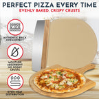 3PCS Round Pizza Stone for Oven Set 15" - Comes with Pizza Peel for Oven and Cutter - Cordierite Stones for Bread, Calzone, Cookies