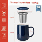 Sweese 20oz Porcelain Teacup with Infuser and Lid, Large Tea Mug for Loose Tea - Microwave and Dishwasher Safe, Insulated, Modern Design for Tea Lovers