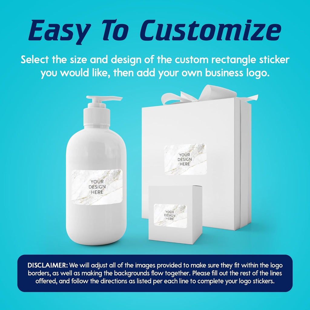 100 Custom Vinyl Stickers - Upload Your own Image, Text, Design, Logo - Personalized Logo Labels for Handmade, Packaging, Bottle, Jars, Candle, Brand Stickers (Gold Marble, 4x2)