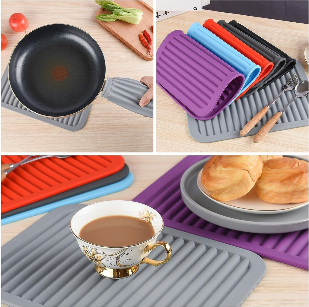 Silicone Trivet Mat-Trivets for Hot Pots&Pans-Hot Pads for Kitchen-Versatile Trivets for Hot Dishes-Heat Resistant Mats for Counter&Table, Silicone Pot Holders Drying Mat (9x12) Pack 2 Teal