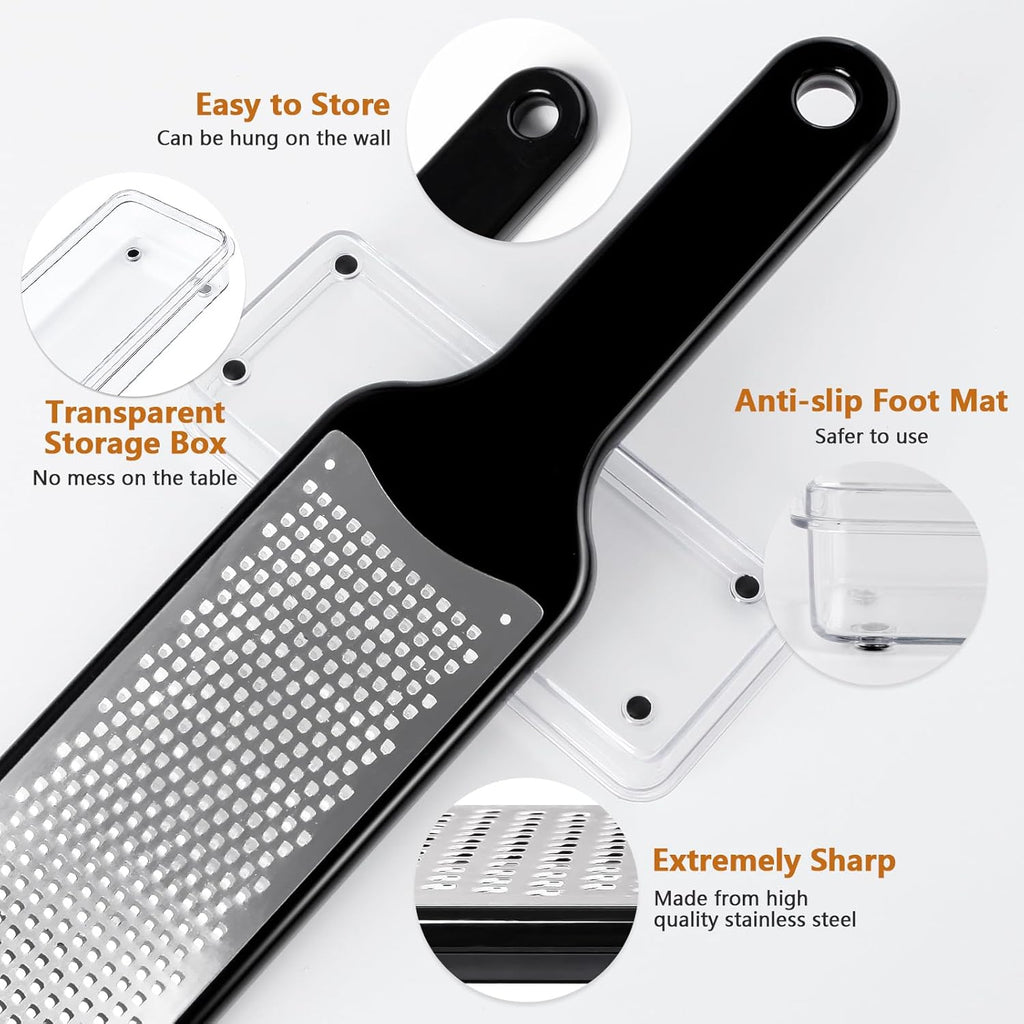 LHS Citrus Lemon Zester Cheese Grater with Container - Stainless Steel Kitchen Tool for Parmesan Cheese, Ginger, Garlic, Nutmeg, Chocolate, Fruits, Dishwasher Safe