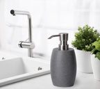 Sandstone Textured Resin Soap Dispenser with Metallic Pump and Waterproof Bottle Labels for Bathroom Kitchen Dish Hand Wash Shower Lotion Shampoo, 12 Oz, Gray