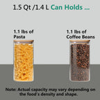 1.5 Qt Round Glass Storage Containers with Lids, Clear Food Storage Container Jar with Sealing Bamboo Lid for Noodles Flour Cereal Rice Sugar Tea Coffee Beans, Round Set of 3