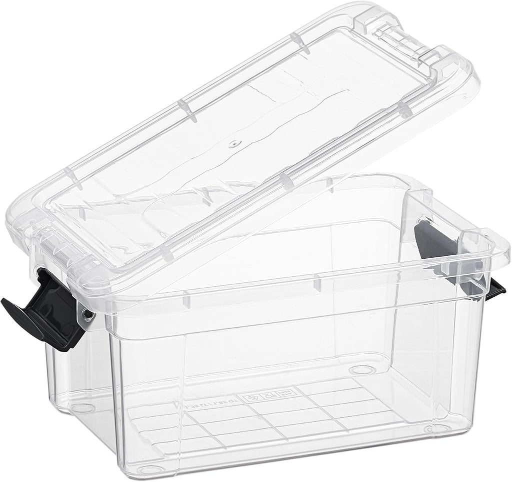 Superio Clear Storage Boxes with Lids, 2 Quart Plastic Container Bins for Organizing, Stackable Crates, BPA Free, Non Toxic, Odor Free, Organizers for Home, Office and Dorm, 4 Pack