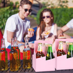 Jetec 4 Cup Drink Carrier with Handle, Kraft Paperboard Beer Carrier, Disposable Drink Holder for Hot or Cold Drinks, 12-16 oz Bottle Holder for Soda and Other Bottled Products(50 Pcs,Pink)